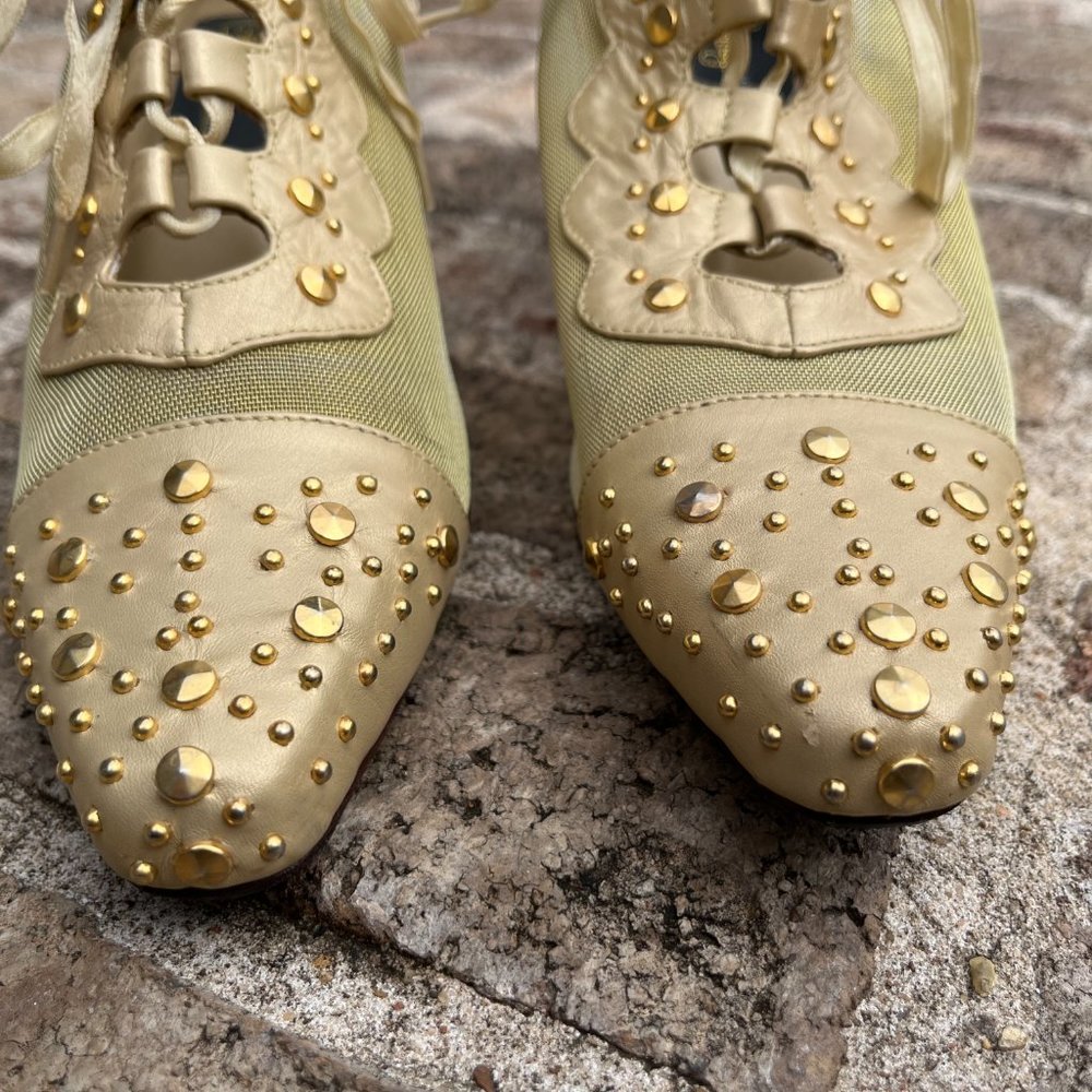Fantasy Collection Women's Heels Gold Studded Lace Up Ballroom NWOB Size 8.5 - Picture 3 of 11